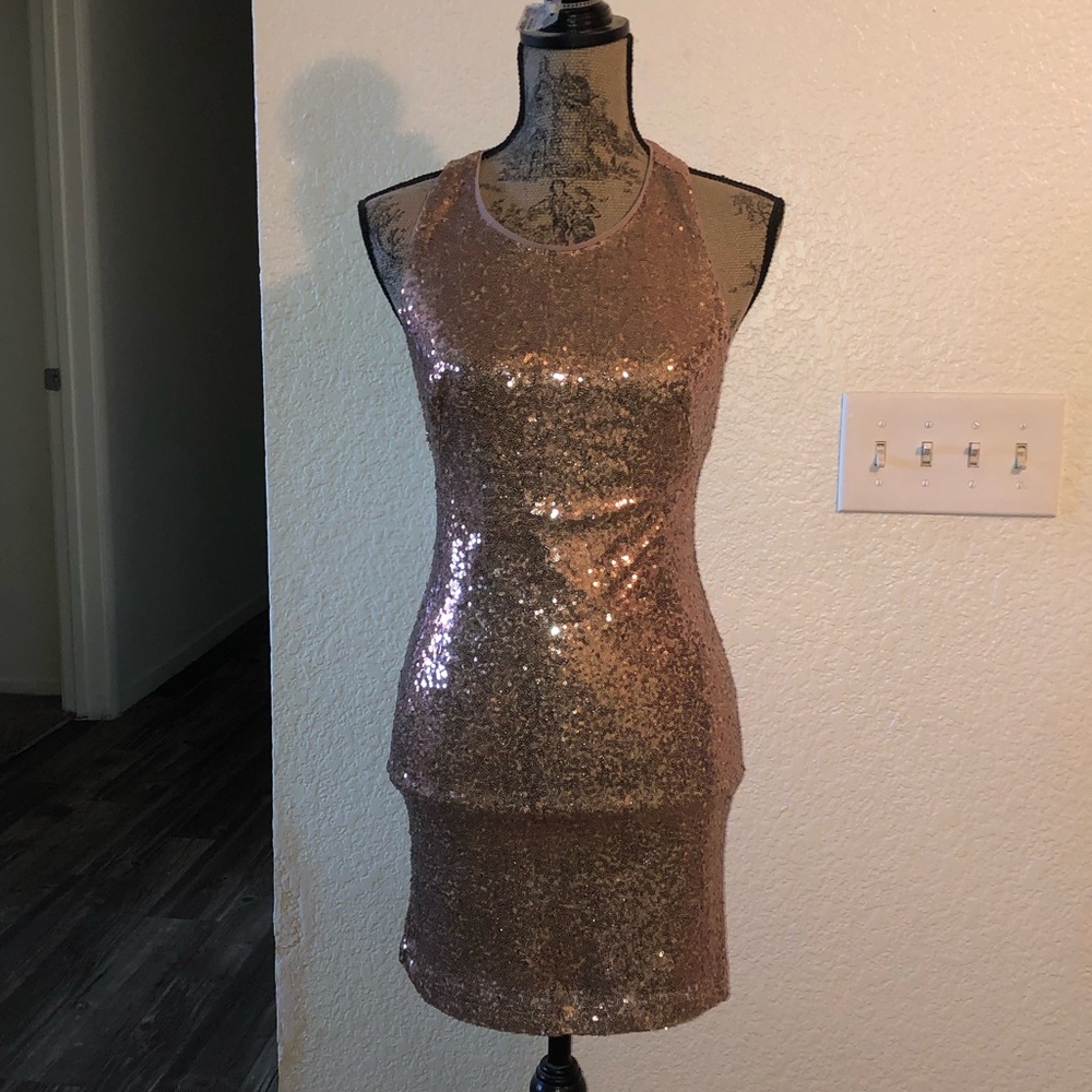 Shimmer Down Rose Gold Sequin Mini dress.